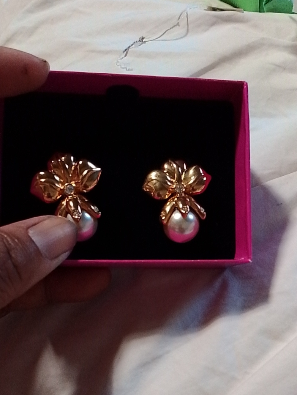 Gold Floral Pearl Drop Earrings - Women Jewelry